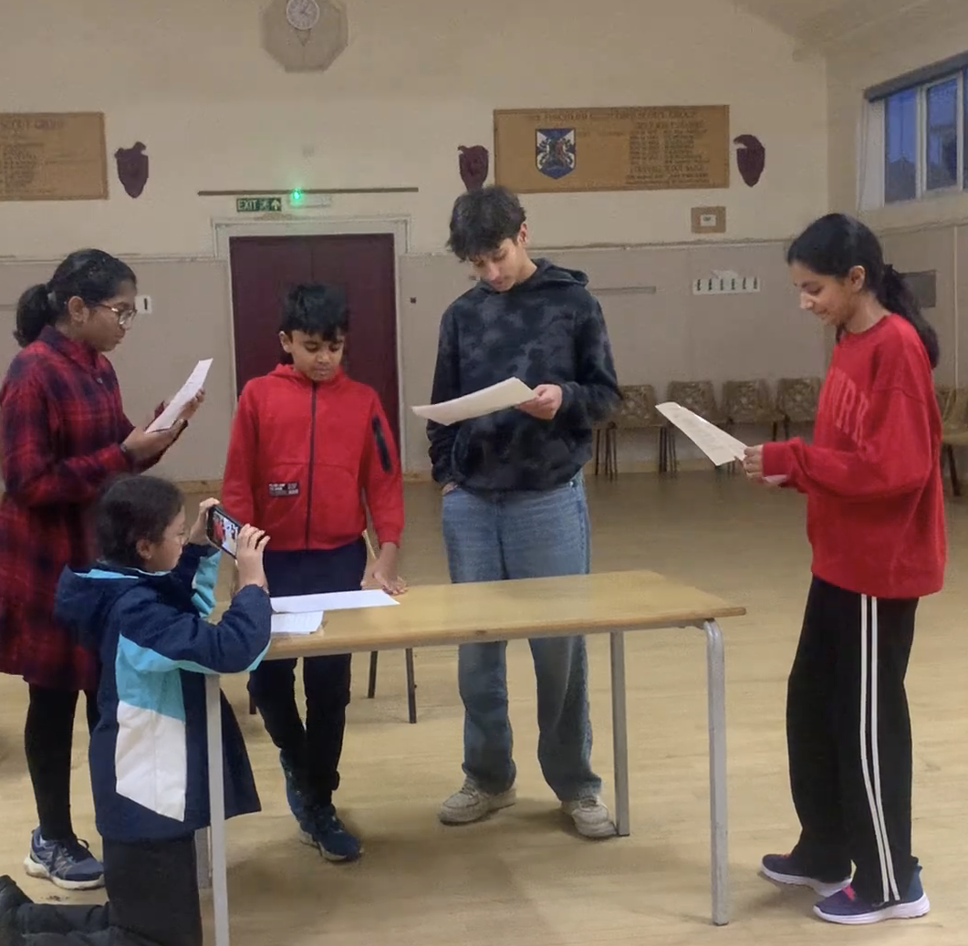 Children practising Tamil through a drama activity