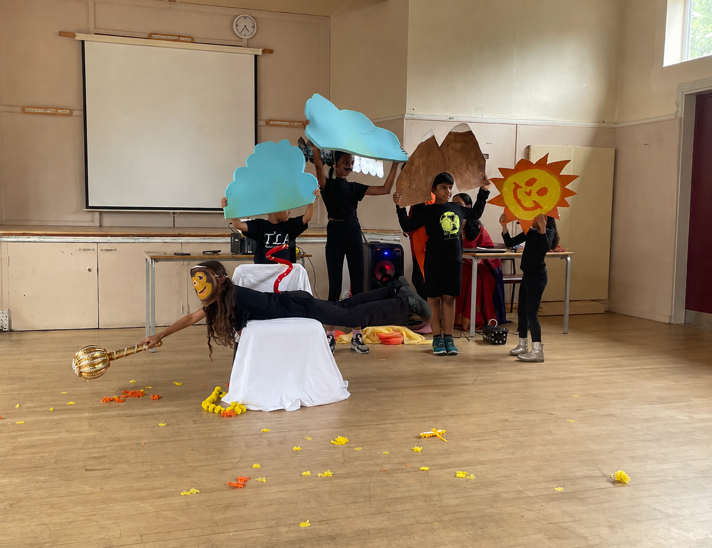 Children practising Tamil through a drama activity